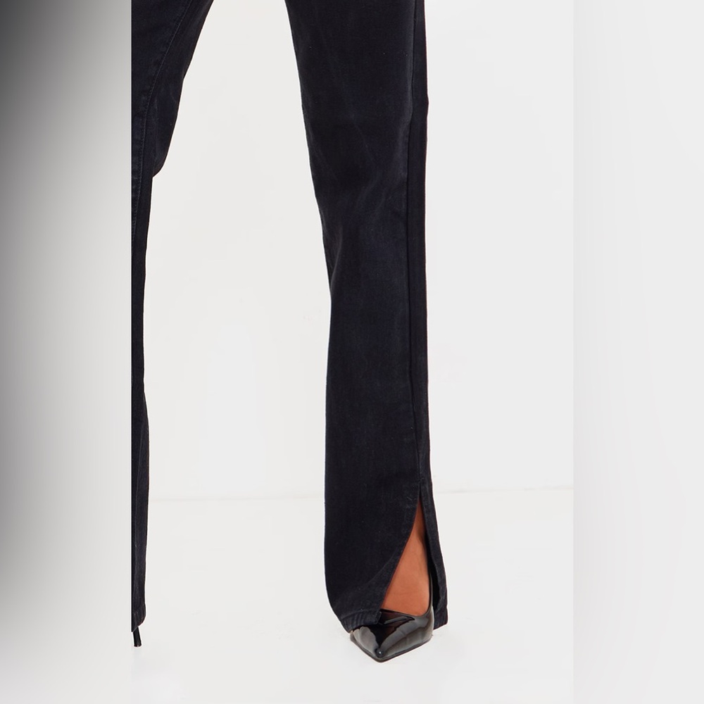 Pretty Little Thing TALL WASHED BLACK HIGH RISE SPLIT HEM DETAIL JEANS (Size 4) - Picture 5 of 5